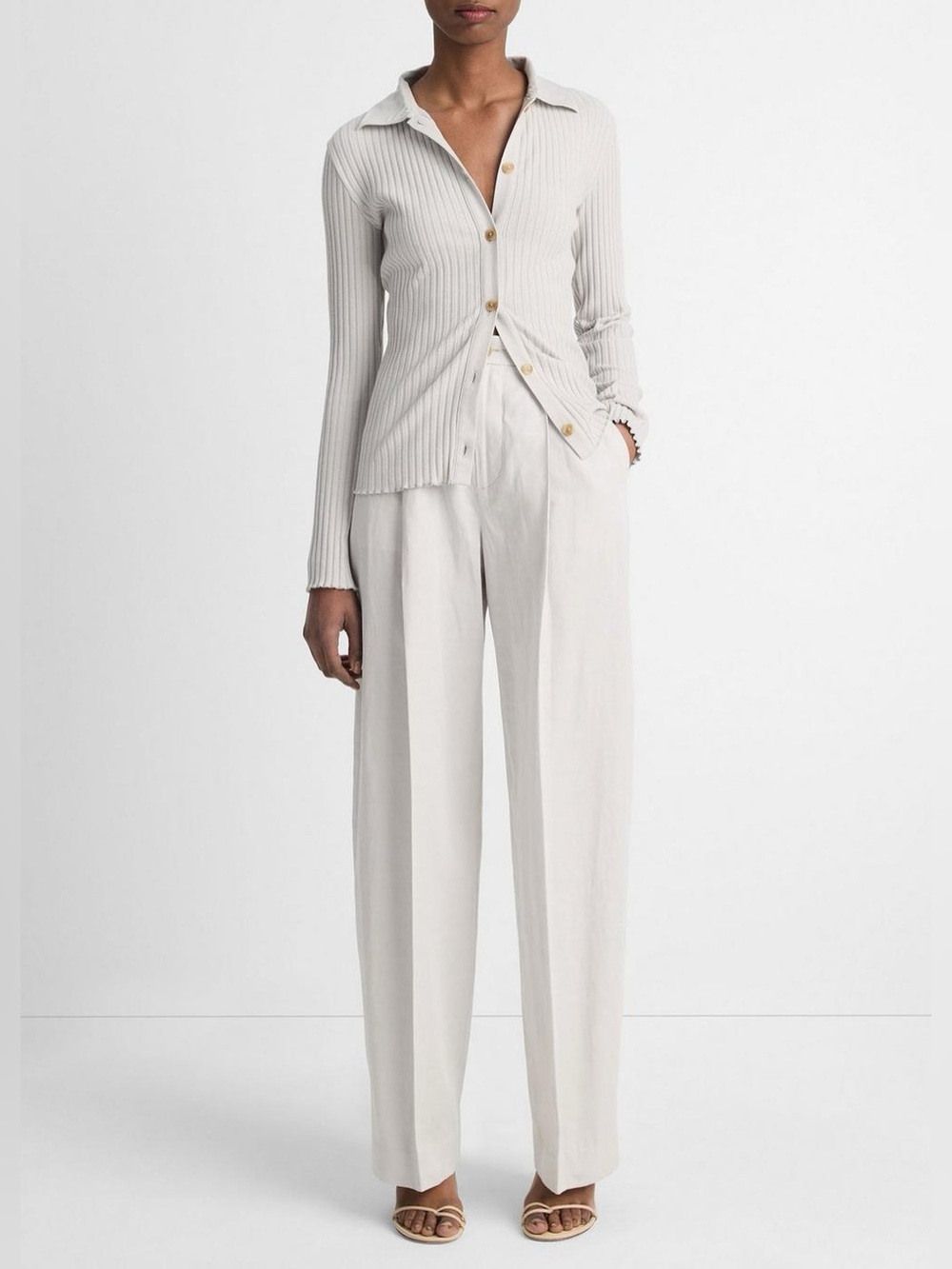 Vince High Waisted Casual Tailored Wide Leg Pants in Salty Glass 10
